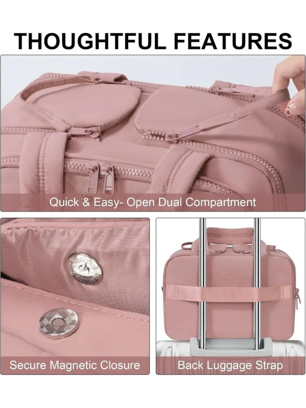 Large Wide-Open Travel Toiletry & Makeup Bag for Women - Dark Pink Organizer